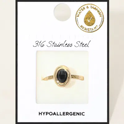 Fashnzfab Secret Box_stainless Steel Vintage Style Oval Stone Adjustable Ring In Gold