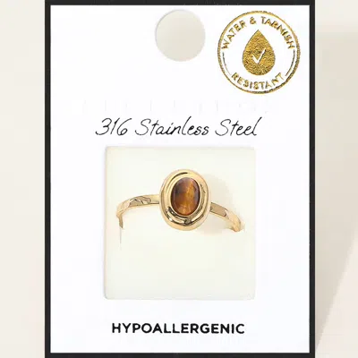 Fashnzfab Secret Box_stainless Steel Vintage Style Oval Stone Adjustable Ring In Gold