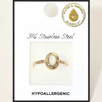 Fashnzfab Secret Box_stainless Steel Vintage Style Oval Stone Adjustable Ring In Gold