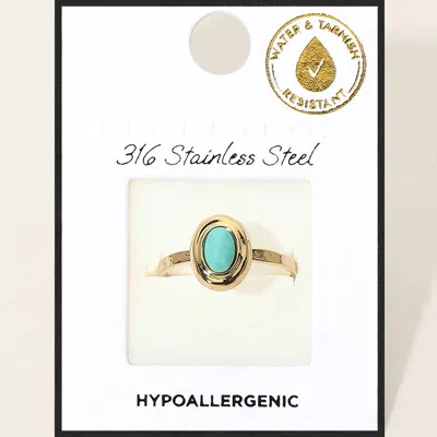 Fashnzfab Secret Box_stainless Steel Vintage Style Oval Stone Adjustable Ring In Gold