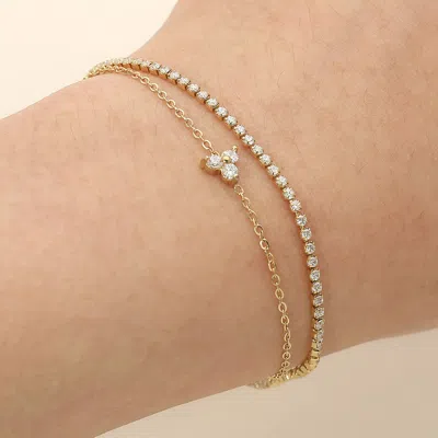 Fashnzfab Secret Box_stanless Steel Dainty Triple Stone Cluster Charm Accent Tennis Chain Layered Bracelet In Gold