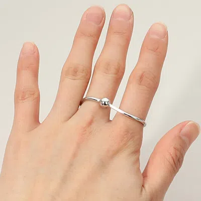 Fashnzfab Secret Box_sterling Silver Dipped Ball Pointed Two Finger Ring - Rhodium In Metallic