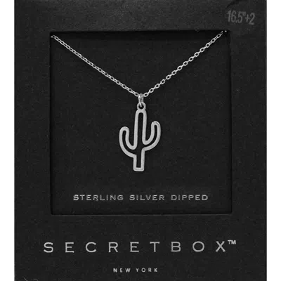 Fashnzfab Secret Box_sterling Silver Dipped Cactus Pendant Necklace In Metallic