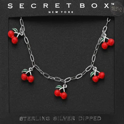 Fashnzfab Secret Box_sterling Silver Dipped Cherry Charm Station Paperclip Chain Necklace In Red
