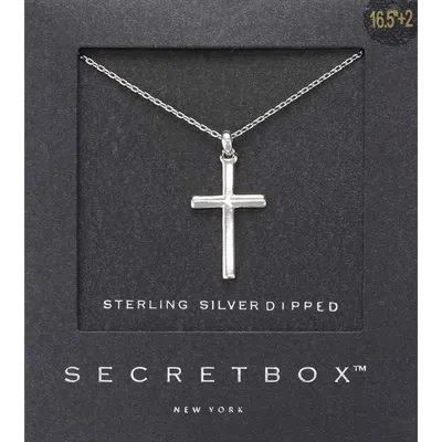 Fashnzfab Secret Box_sterling Silver Dipped Cross Pendant Necklace In Metallic