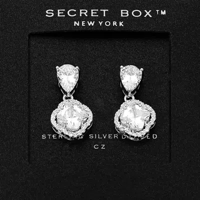 Fashnzfab Secret Box_sterling Silver Dipped Cz Quatrefoil Halo Drop Dangle Earrings