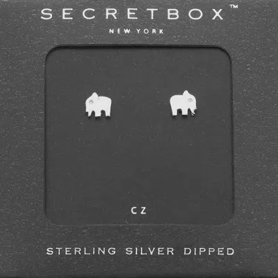 Fashnzfab Secret Box_sterling Silver Dipped Cz Stone Elephant Stud Earrings - Silver
