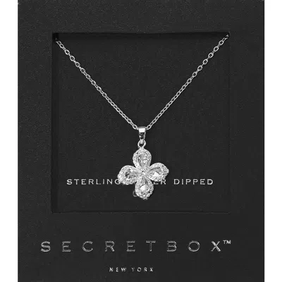 Fashnzfab Secret Box_sterling Silver Dipped Cz Stone Flower Pendant Necklace In Metallic