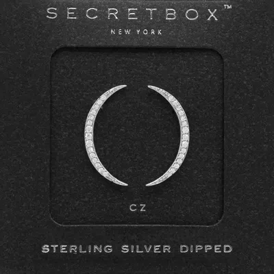 Fashnzfab Secret Box_sterling Silver Dipped Cz Stone Paved Crescent Moon Earrings