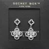 Fashnzfab Secret Box_sterling Silver Dipped Cz Stone Paved Quatrefoil Dangle Earrings - Silver In Silver