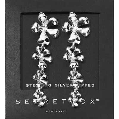 Fashnzfab Secret Box_sterling Silver Dipped Flower Link Dropdown Earrings In Metallic