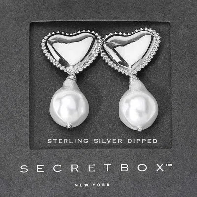 Fashnzfab Secret Box_sterling Silver Dipped Heart Pearl Dangle Earrings