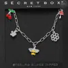 Fashnzfab Secret Box_sterling Silver Dipped Honey Bee Honey Comb Cherry Flower Mushroom Charm Station Papercli In Silver