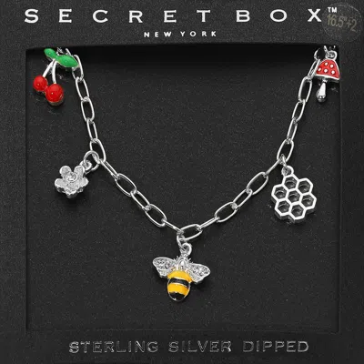 Fashnzfab Secret Box_sterling Silver Dipped Honey Bee Honey Comb Cherry Flower Mushroom Charm Station Papercli In Red
