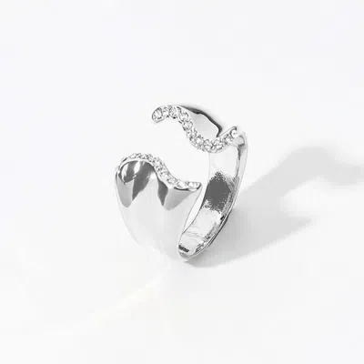 Fashnzfab Secret Box_sterling Silver Dipped Hypoallergenic Stone Paved Wavy Tip Ring