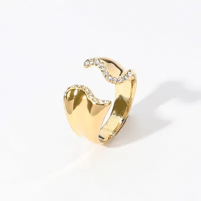 Fashnzfab Secret Box_sterling Silver Dipped Hypoallergenic Stone Paved Wavy Tip Ring In Gold