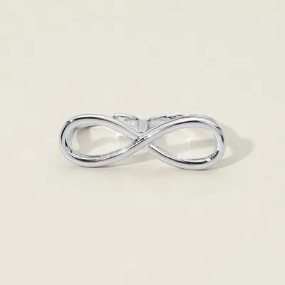 Fashnzfab Secret Box_sterling Silver Dipped Infinity Two Finger Ring - Rhodium In Metallic