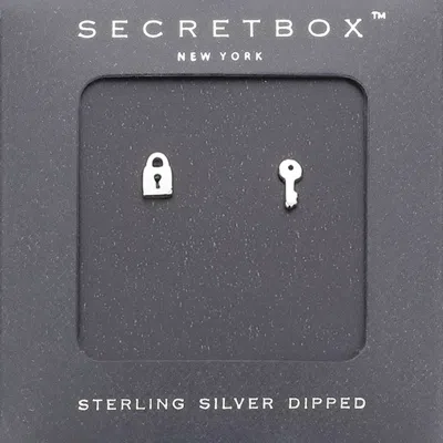 FASHNZFAB SECRET BOX_STERLING SILVER DIPPED KEY & LOCK STUD EARRINGS
