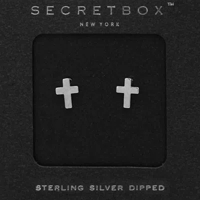 Fashnzfab Secret Box_sterling Silver Dipped Metal Cross Stud Earrings