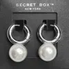 Fashnzfab Secret Box_sterling Silver Dipped Metal Hoop Pearl Dangle Earrings In White
