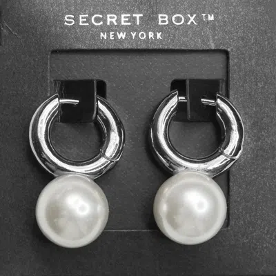 Fashnzfab Secret Box_sterling Silver Dipped Metal Hoop Pearl Dangle Earrings In White