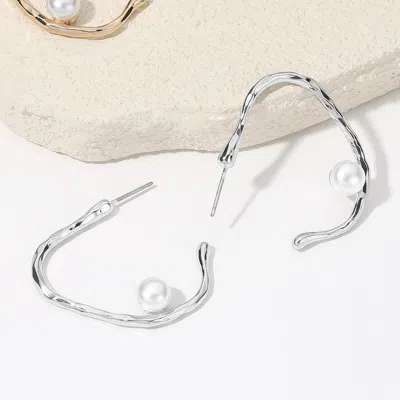 Fashnzfab Secret Box_sterling Silver Dipped Pearl Pointed Hammered Metal Hoop Earrings In Metallic