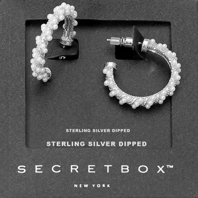 Fashnzfab Secret Box_sterling Silver Dipped Pearl Twisted Pave Hoop Earringssilver