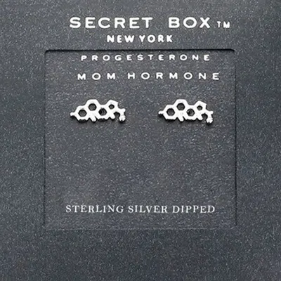 Fashnzfab Secret Box_sterling Silver Dipped Progesterone Hormone Molecule Earrings - Silver