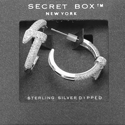 Fashnzfab Secret Box_sterling Silver Dipped Rhinestone Paved Nail Hoop Earrings