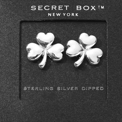 Fashnzfab Secret Box_sterling Silver Dipped Shamrock Clover Stud Earrings