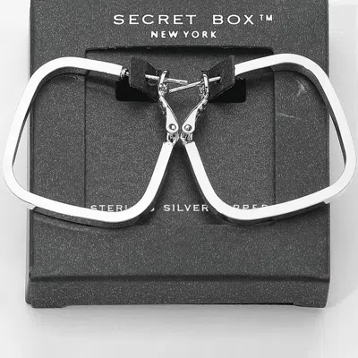 Fashnzfab Secret Box_sterling Silver Dipped Square Hoop Earrings - Silver In Metallic