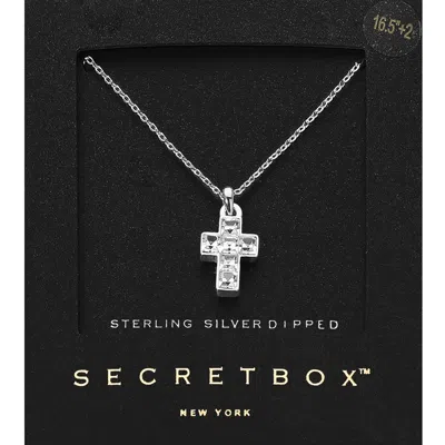 Fashnzfab Secret Box_sterling Silver Dipped Stone Cross Pendant Necklace In Metallic