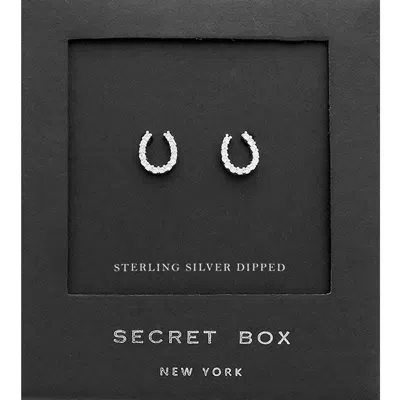Fashnzfab Secret Box_sterling Silver Dipped Stone Paved Horseshoe Stud Earrings