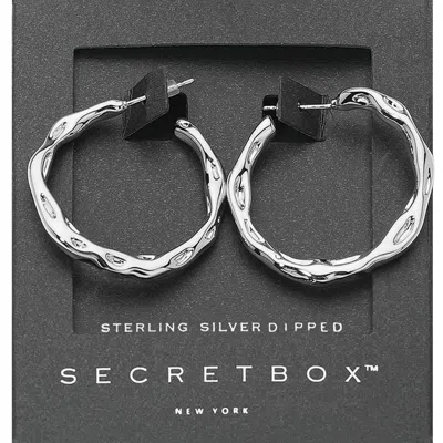 Fashnzfab Secret Box_sterling Silver Dipped Textured Hoop Earrings - Silver