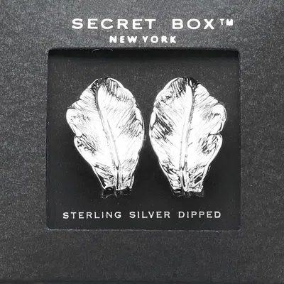 Fashnzfab Secret Box_sterling Silver Dipped Textured Leaf Earrings In White