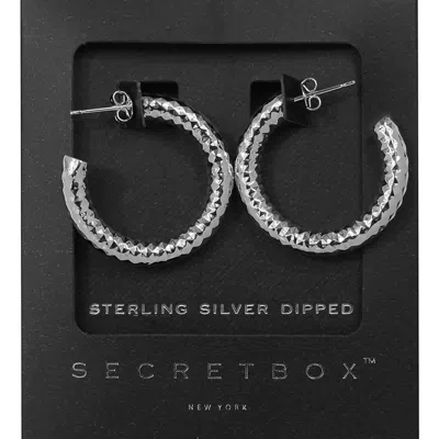 Fashnzfab Secret Box_sterling Silver Dipped Textured Metal Hoop Earrings In Metallic