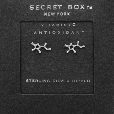 Fashnzfab Secret Box_sterling Silver Dipped Vitamin C Hormone Molecule Earrings - Silver