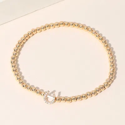 Fashnzfab Secret Box_stone Paved Horseshoe Brass Ball Beaded Stretch Bracelet Gold