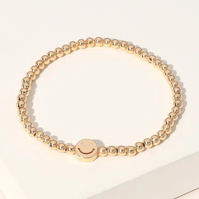Fashnzfab Secret Box_stone Paved Smile Brass Ball Beaded Stretch Bracelet Gold