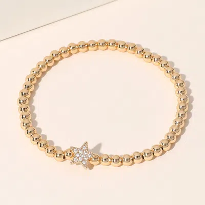 Fashnzfab Secret Box_stone Paved Star Brass Ball Beaded Stretch Bracelet Gold