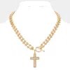 Fashnzfab Secret Box_stone Pointed Cross Pendant Bubble Chain Toggle Necklace In Gold