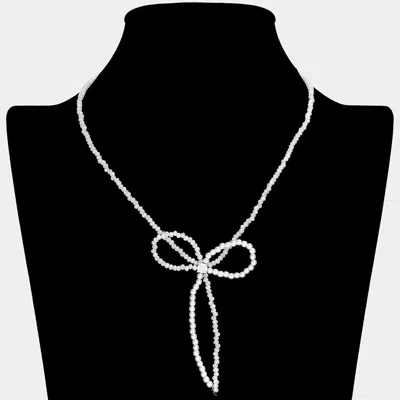 Fashnzfab Secret Box_stone Pointed Faceted Beaded Bow Necklace In Metallic