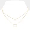 Fashnzfab Secret Box_stone Pointed Open Circle Pendant Brass Double Layered Necklace In Gold