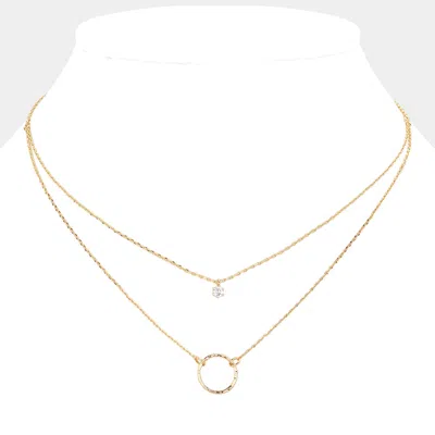 Fashnzfab Secret Box_stone Pointed Open Circle Pendant Brass Double Layered Necklace In Gold