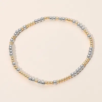 Fashnzfab Secret Box_two Tone Skinny Metal Bubble Beaded Stretch Bracelet Gold, Silver In Multi
