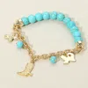 Fashnzfab Secret Box_western Boot Cross Texas Map Charm Station Turquoise Stone Beaded Stretch Bracelet Gold In Gold