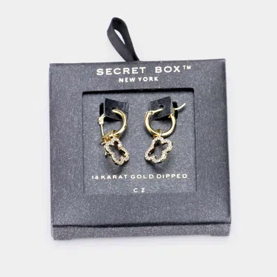Fashnzfab Secret_box - 14k Gold Dipped Cz Clover Drop Pin Catch Earrings In Multi