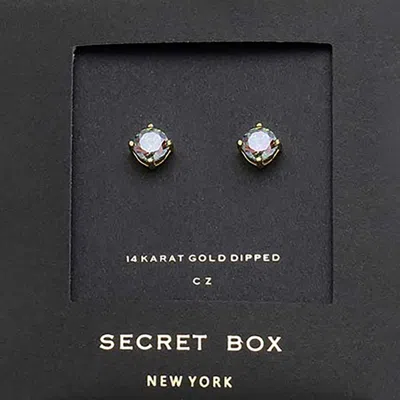 Fashnzfab Secrett Box_14k Gold Dipped Cz Round Stud Earrings In Silver