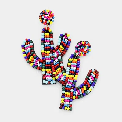 Fashnzfab Seed Bead Cactus Earrings In Blue