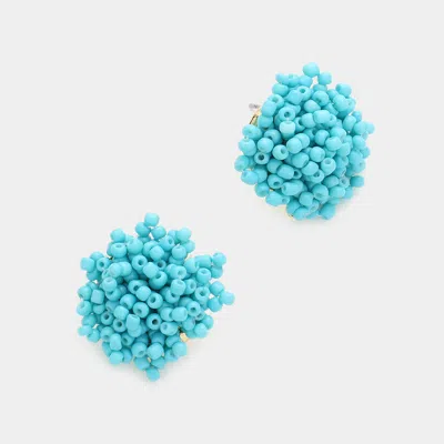 Fashnzfab Seed Bead Cluster Stud Earrings - Turquoise In Blue